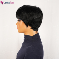 Perruque en cheveux humains pour femmes, coupe bob, coupe pixie, noire naturelle, volumineuse, pour usage quotidien, en stock important