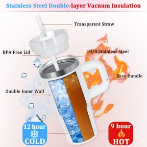Vaso de Viaje de Acero Inoxidable de Doble Pared, 40 oz, con Asa, para Sublimación - Product Image 4