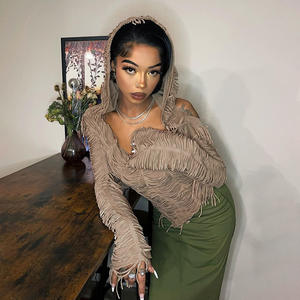 Women's Casual Fashion New <strong>Top</strong> Long Sleeve Tassel Sexy <strong>Cleavage</strong> <strong>Tops</strong> - Product Image 2