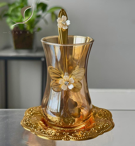 ชุดกาแฟอาหรับแบบหรูหรา แก้วกาแฟเคลือบทองคำเฉียนหู รุ่นใหม่ปี 2026 พร้อมที่วางแก้ว ชุดน้ำชาตุรกี แก้วบางเฉียบ บรรจุ 6 ใบ - Product Image 6