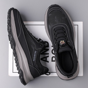 Hongtu Zapatillas de deporte de malla transpirable para hombre, zapatos deportivos informales de tacón bajo, suela de goma, color gris - Product Image 3