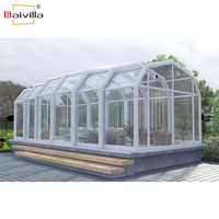 Autonome extérieur jardin hiver mobile solarium maison en verre autoportant électrique rétractable véranda