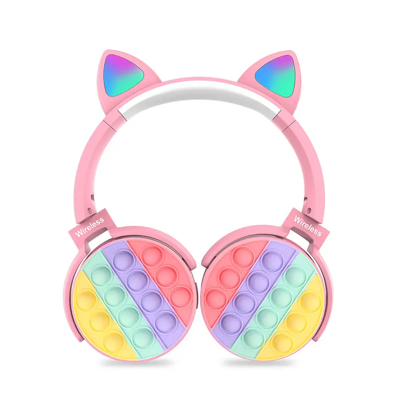 Latest CT950 Stress Relief Fidget Toy Wireless Earbuds Push It Bubble Cute Cat Ear Wireless Earphone LED Car Ear Headphones