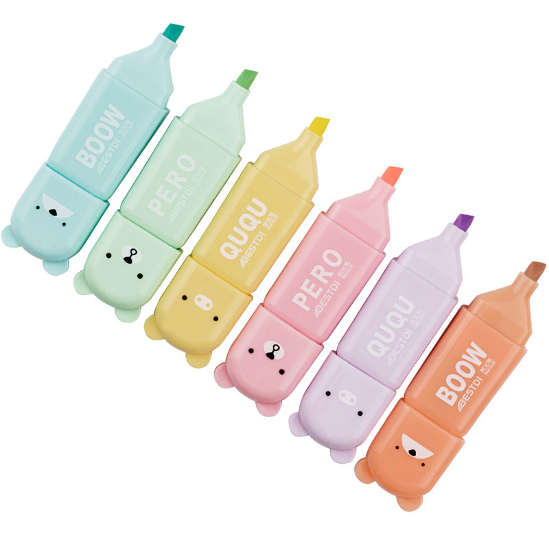 Mini Highlighter Set Macaron 6 Color Light Color Highlighter Student Mark Eye Protection Cute Stationary