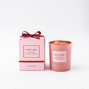 Luxury private label pink glass jar candle gift box sweet scented candles for wedding gift