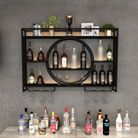 Étagère à vin murale en métal lumineuse, support à liqueurs commercial de luxe, cages de rangement pour comptoir de bar, résistant à la corrosion, noir/doré