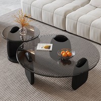 Table basse ronde moderne et durable avec plateau en verre trempé et pieds robustes en MDF pour le salon, la salle à manger, le bureau, décoration