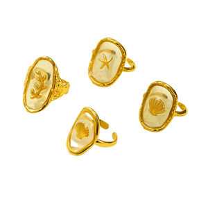Haomi bohemio verano océano estilo inmortal flor estrella de mar Shell abierto lindo patrón transparente Acero inoxidable anillo de oro - Product Image 1
