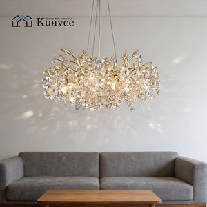 Lámpara Decorativa de Techo para Proyecto Kuavee <span class=keywords><strong>Villa</strong></span>, Lámpara de Araña LED de Aluminio con Forma de Árbol de Cristal Dorado, Lujosa y Personalizada - Product Image 3