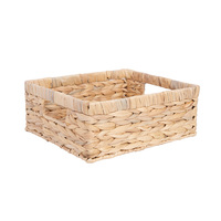 Paniers de rangement rectangulaires rustiques et écologiques en jacinthe d'eau avec poignées, bacs de rangement tissés, accessoires de bureau, rangement domestique
