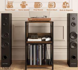 Support de <span class=keywords><strong>tourne</strong></span>-<span class=keywords><strong>disque</strong></span> en métal marron à 3 niveaux Table de chevet pour salon chambre à coucher pour stocker des disques vinyle - Product Image 5