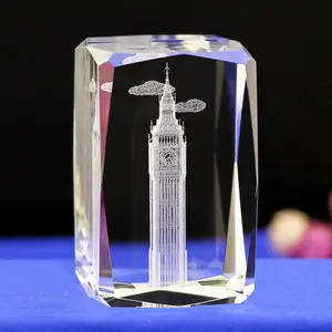 Cubo de cristal con grabado láser 3d, cristal de sublimación, edificios famosos del mundo, artesanías de recuerdo, adornos de boda de San Valentín, regalos