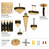 Lustre long en cristal pour villa duplex européenne à plafond haut, noir et or, style nordique moderne, luminaires suspendus LED rotatifs pour escalier