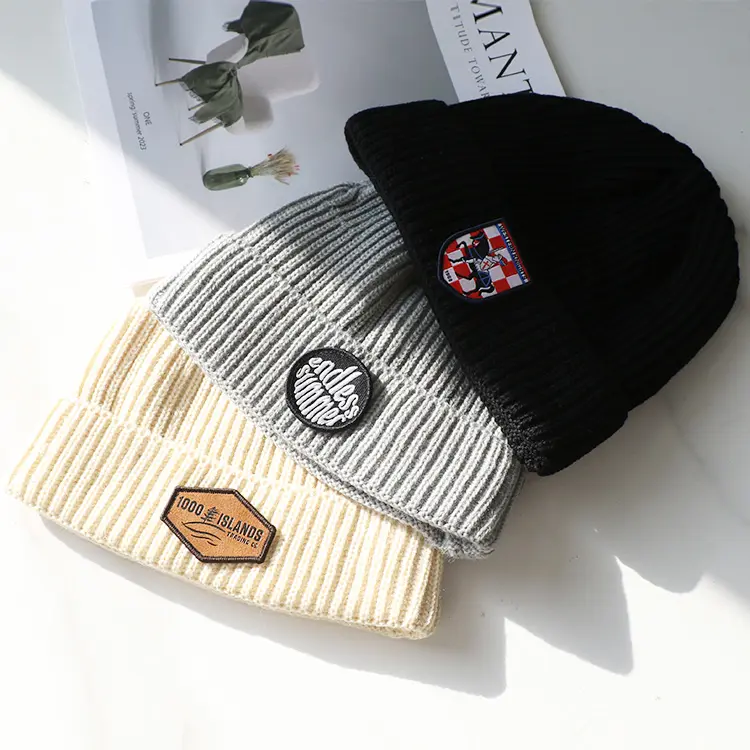 soft merino wool beanie colorful knit beanies with custom logo patch hats custom wool beanies