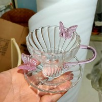 Tasse en verre 3D avec nœud papillon et support, service à thé rayé minimaliste chinois, design superposé écologique pour café et thé