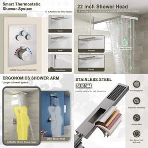 ชุดฝักบัวอาบน้ำแบบฝังผนัง ขนาด 22 นิ้ว พร้อมฝักบัวมือถือและฝักบัวเหนือศีรษะ รุ่น BXW-055 สีทองแดงขัดเงา สำหรับโรงแรม - Product Image 3