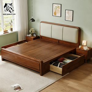 Suministro directo de fábrica, bajo costo, logotipo personalizado, en stock, cama king size ecológica de 1.8 m, nuevo diseño, muebles de dormitorio, cama queen size de madera. - Product Image 6