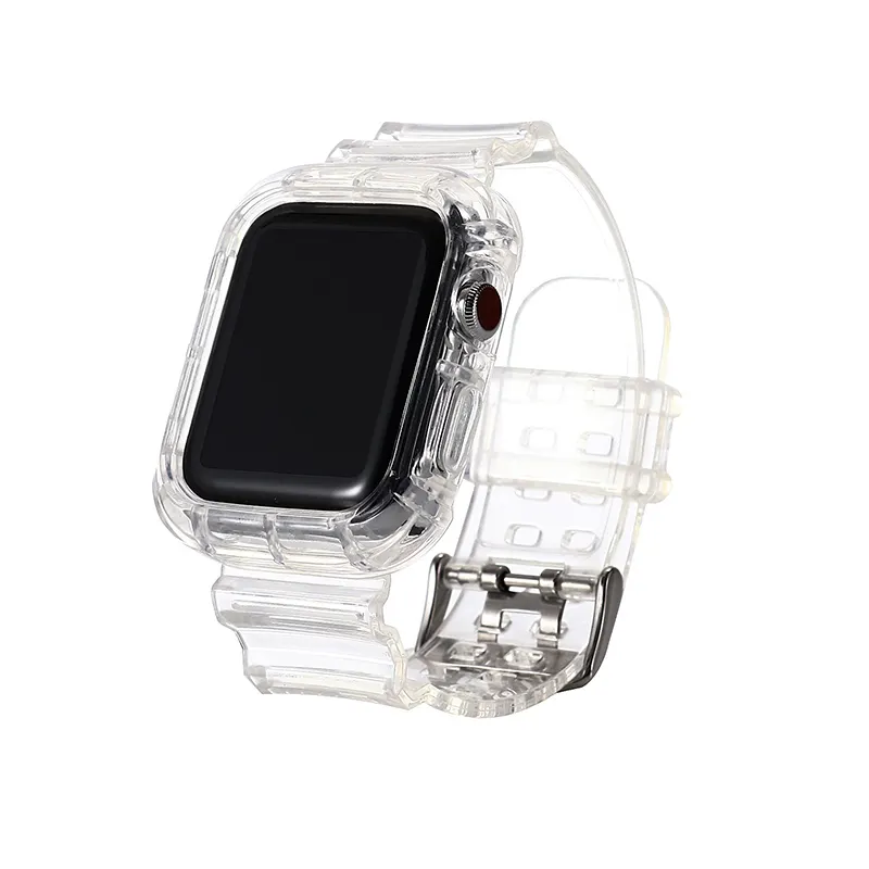 clear Colorful Sport Soft TPU watch strap with case For apple watch 7 6 luxury glacier straps 44mm 41mm 45mm watch band
