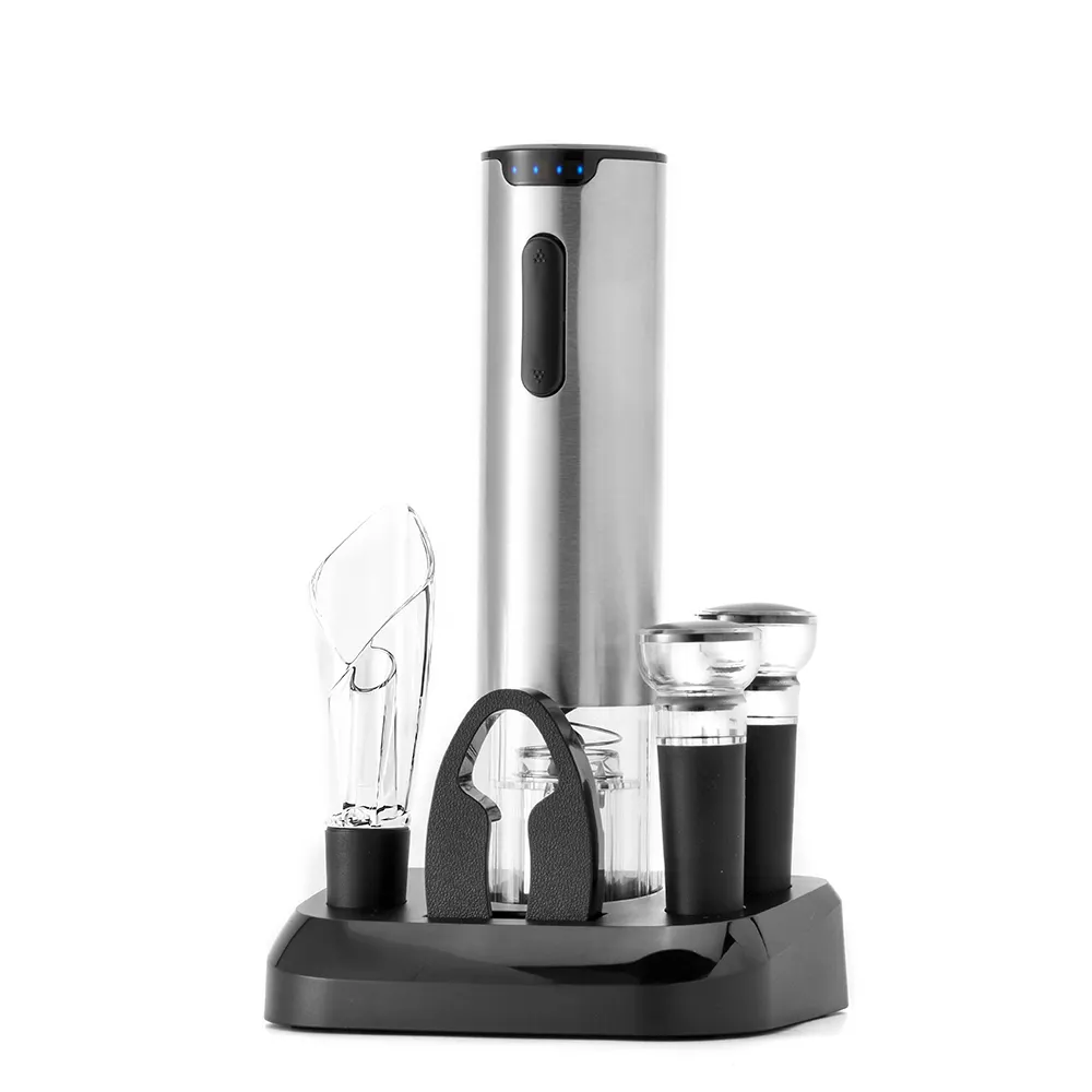 Cadeaux de la Saint-Valentin Ouvre-bouteille électrique automatique en acier inoxydable argenté sur pied Ouvre-bouteille de vin