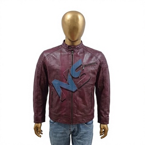 Mens Genuine Cowskin <b>Leather</b> <b>Jacket</b> Custom Dark Brown Stand Collar Biker Moto Zipper Pocket <b>Winter</b> Casual Embossed Knitted - Product Image 1