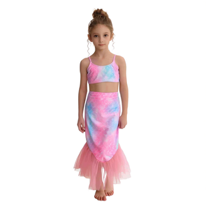 Set da bagno HDJ Mermaid Tie Dye rosa blu per ragazze, 2 pezzi, top corto, gonna con volant, costume da bagno modellante, taglia 468101214 - Product Image 3