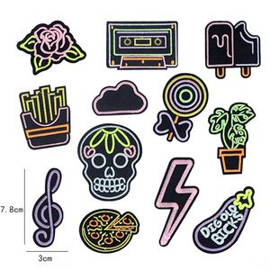 Custom Concise Style Iron on Embroidered Night Glow Skull Flower Music Note Lighting Patches Applique - Product Image 4