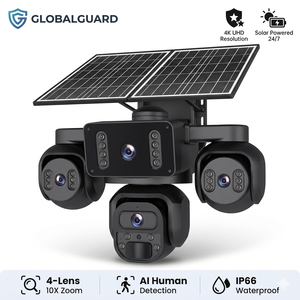 Cámara Solar Multiángulo de 20MP con Vista AOV, Grabación Continua 24/7, Detección Humana Inteligente con 3 Sensores PIR, Cuatro Lentes y Cuatro Pantallas - Product Image 1