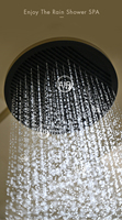 Ensemble de douche HONGDEC en laiton brossé doré non revêtu, trois fonctions : douche pluie, douchette à main et bec de vidange avec barre coulissante