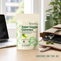 Gummies végétaliennes sans sucre aux légumes verts avec probiotiques, spiruline, chlorelle, brocoli, épinards, persil, antioxydants, 60 unités