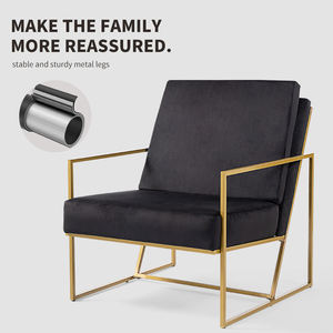 Poltrona di Design in Velluto <span class=keywords><strong>Nero</strong></span> con Struttura in Metallo Dorato, Poltroncina Moderna per Soggiorno, <span class=keywords><strong>Divano</strong></span> Singolo da Salotto, Sedia da Relax - Product Image 6