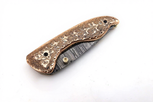 Navaja de bolsillo plegable de acero de Damasco con mango de cuerno de ciervo, hoja recta de punta caída, hecha a mano, industrial, OEM, para caza, camping y supervivencia - Product Image 3
