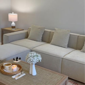 Divano componibile di lusso per soggiorno, set moderno minimalista con ottomana e chaise longue <span class=keywords><strong>a</strong></span> L, effetto lino, per la casa - Product Image 5