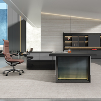 Bureau de direction de luxe haut de gamme en forme de L, table de bureau moderne avec armoire de rangement pour PDG, solution de mobilier de bureau tout-en-un