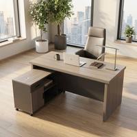 Bureau de direction moderne de luxe léger en laque durable, avec panneau technique écologique, grand meuble latéral, couleur bois naturel, modèle Président