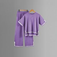 Summer New Ladies Knitted Short Sleeve Sweater Set Casual Wide Leg Set