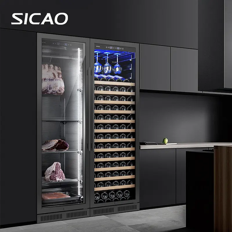 Large Capacity Meat Fridge Transparent Dry Age Meat Refrigerator Wine and Dry Aging Refrigerator with light