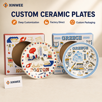 Platos de Porcelana de Recuerdo de Viaje con Iconos de Ciudades, Diseño de Dibujos Animados, Aptos para Lavavajillas, OEM, Personalizados, Venta al Por Mayor, América del Norte