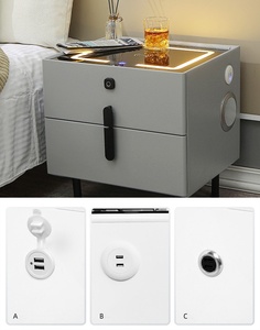 Mesita de noche pequeña, cerradura inteligente con huella dactilar, desbloqueo, estilo moderno, mesita de noche de madera maciza, mesita de noche con cajón - Product Image 3