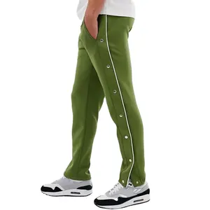 KY OEM Drawstring waistband Popper sides pockets Skinny fit retro track skinny joggers men with stud piping in green