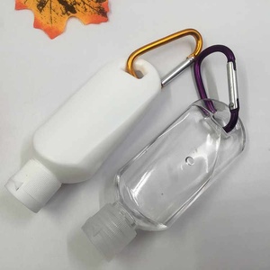 Clear 50ml Empty Pet Plastic Hand Sanitizer Bottle With Silicone Holder For Travel With Keychain