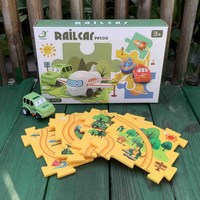 Promotion bas prix éducatif garçon jeu ensemble en plastique dinosaure électrique bricolage bloc de construction Train Rail voiture jouet Puzzle piste de course