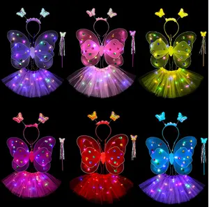 22.10 Luminous Butterfly Wings Little Girl Back Ornaments Children Flash Toy Wonderful Fairy Magic Wand Flower Fairy 4 Pcs Set