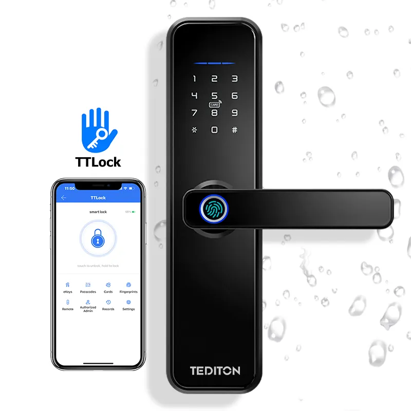 Tediton wi-fi ttlock app inteligente, cerradura biométrica fechadura de impressão digital