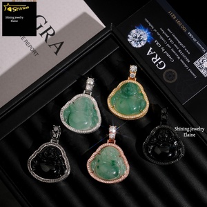 <span class=keywords><strong>Pendentif</strong></span> Bouddha en <span class=keywords><strong>Jade</strong></span> Vert Personnalisé Hip Hop en <span class=keywords><strong>Argent</strong></span> Sterling 925 de Luxe avec Diamants Moissanite de Couleur D VVS - Product Image 4