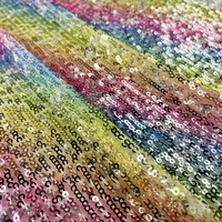 Vêtements de luxe de haute qualité, pièces, tissu à paillettes en maille arc-en-ciel avec impression personnalisée