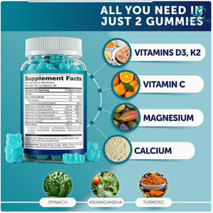 Groeigummies om langer te worden - Hoogtegroei maximalisator met calcium, magnesium, vitamine D3 en K2 - Natuurlijke groeipillen - 60 Gummies - Product Image 2