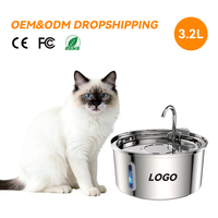 Fontaine à eau pour animaux 3.2L Distributeur automatique d'eau pour animaux de compagnie Chat 304 Acier inoxydable Fontaine à eau pour chien et chat 3L pour chaton