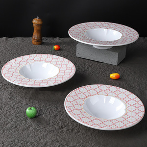Assiettes rondes pour restaurant occidental, en mélamine, pour plats froids, vaisselle d'hôtel, utilisation pour les fêtes, motif rayé - Product Image 2