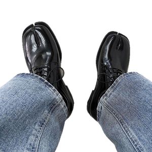 2026 Fashion High-end Aesthetic Men Lace-up Leather <b>Shoes</b> Premium Horseshoe <b>Toe</b> Tabi <b>Split</b> <b>Toe</b> Trendy Stylish Leather Footwear - Product Image 5