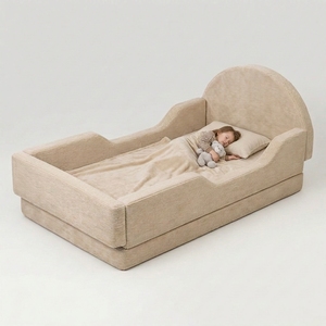 Cama Infantil Moderna de Terciopelo con Rieles Plegables de Espuma Suave y Conexión de Velcro, Incluye Colchón, Sin Marco de Madera, para Dormitorio de Niños y Niñas - Product Image 3
